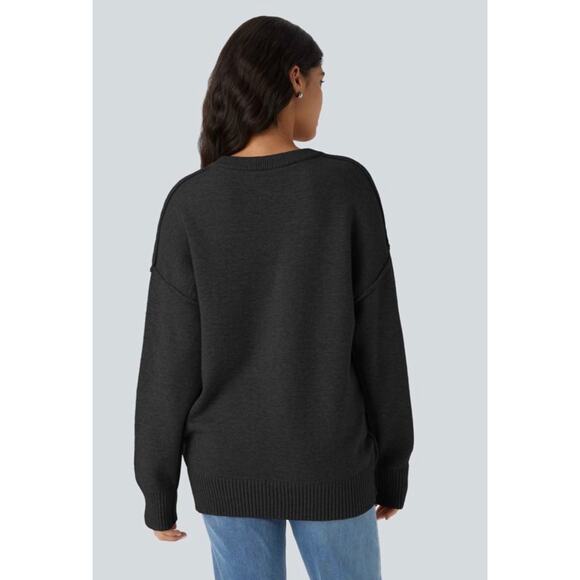 Halara Round Neck Dropped Shoulder Long Sleeve Casual Sweater - Picture 2 of 13